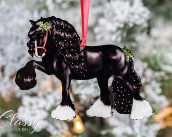 Equestrian Ornaments, Gypsy Vanner Horse Ornaments, Gypsy Vanner Horse Gifts, Gypsy Cob Horse, Equestrian Decor, Horse Gift Ideas, Black