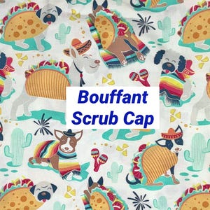 Taco Dog Bouffant Scrub Cap – Adjustable Cotton Surgical Hat with Optional Satin Lining, Elastic Toggle or Ties, Nurse Gift