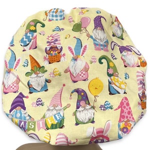 Easter Gnomes, Women’s Easter Bouffant Surgical Scrub Cap, Scrub Hats for Women, Adjustable Elastic or Ties, Kelly’s Scrub Kaps
