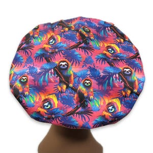 Sloths Women’s Bouffant Surgical Scrub Cap, Scrub Hats for Women, Elastic with Toggle or Ties, Kelly’s Scrub Kaps, Satin