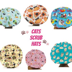 Cat Scrub Caps, Women’s Bouffant Scrub Cap, Scrub Hats for Women Bouffant, Elastic with Toggle or Ties, Kellys Scrub Kaps