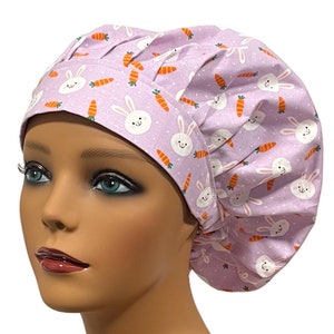 Easter Bunnies, Women’s Easter Bouffant Surgical Scrub Cap, Scrub Hats for Women, Adjustable Elastic or Ties, Kelly’s Scrub Kaps, Satin
