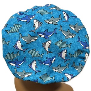 Shark Scrub Cap,  Women’s Bouffant Surgical Scrub Cap, Scrub Hat for Women, Elastic with Toggle or Ties, Kelly’s Scrub Kaps