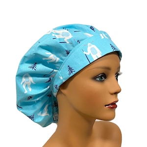 Snow Monster, Winter Women’s Bouffant Scrub Caps, Scrub Hats for Women, Elastic with Toggle or Ties, Kellys Scrub Kaps