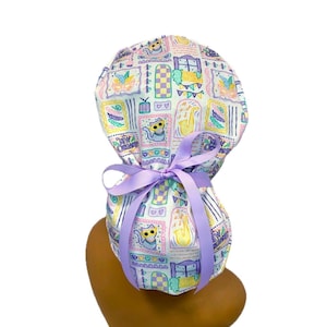 Mardi Gras Ponytail Scrub Cap, New Orleans Coquette, Pastel Surgical Cotton OR Euro Cap