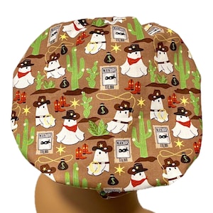 Western Cowboy Ghosts, Women’s Bouffant Surgical Scrub Cap, Scrub Hat for Women, Elastic with Toggle or Ties, Kelly’s Kaps