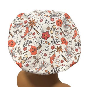 Funny Halloween Scrub Cap, Women’s Bouffant Scrub Cap, Scrub Hats for Women, Elastic with Toggle or Ties