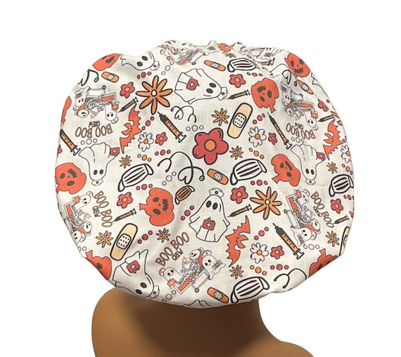 Funny Halloween Scrub Cap, Women’s Bouffant Scrub Cap, Scrub Hats for Women, Elastic with Toggle or Ties