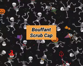 Dancing Skeletons Bouffant Scrub Cap: Halloween Nurse Hat