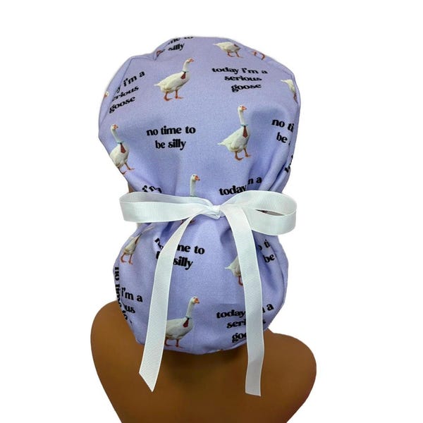 Funny Goose Ponytail Scrub Cap, Satin Lining Option, Surgical Cotton OR Euro Cap