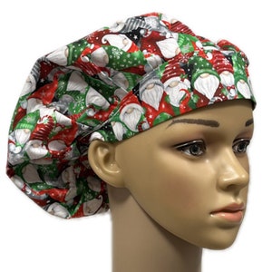 Christmas Gnomes, Women’s Bouffant Scrub Caps, Scrub Hats for Women, Elastic with Toggle or Ties, Kelly’s Scrub Kaps