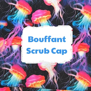 Neon Jellyfish Bouffant Surgical Scrub Cap, Scrub Hat for Women, Elastic with Toggle or Ties, Kelly’s Scrub Kaps Satin