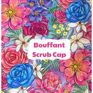 Pretty Floral Bouffant Surgical Scrub Cap, Scrub Hat for Women, Elastic with Toggle or Ties, Kelly’s Scrub Kaps Satin