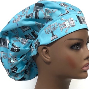 Robot Surgery, Robotics, Women’s Bouffant Scrub Cap, Scrub Hats for Women, Elastic with Toggle or Ties, Kelly’s Scrub Kaps