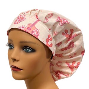 Western Cowboy, Cowgirl Women’s Bouffant Surgical Scrub Cap, Scrub Hat for Women, Elastic with Toggle or Ties, Kelly’s Kaps