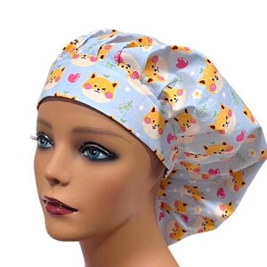 Cute Cats, Women’s Bouffant Scrub Cap, Kawaii Scrub Hats for Women, Adjustable Elastic or Ties, Kelly’s Scrub Kaps, Funny Scrub Hats