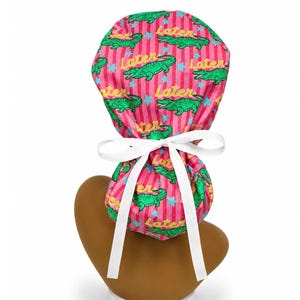 Funny Ponytail Alligator Scrub Cap, Surgical Cotton OR Euro Cap, Gator Scrub Hat, Crocodile