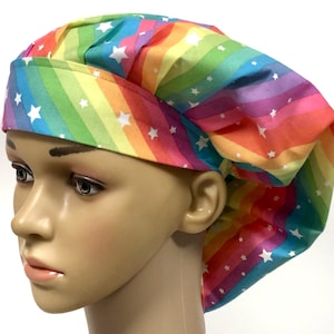 Rainbow Women’s Bouffant Surgical Scrub Cap, OR Scrub Hats for Women, Elastic with Toggle or Ties, Kellys Scrub Kaps