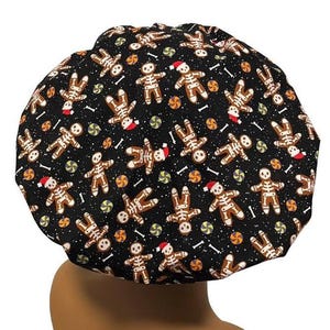 Christmas Gingerbread Skeletons, Funny Women’s Bouffant Scrub Caps, Scrub Hats for Women, Elastic with Toggle or Ties, Kelly’s Scrub Kaps