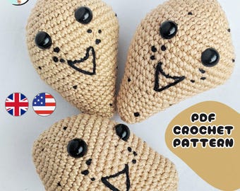 Patrón de crochet de Tasty Tam Tattie (patata) / Lindo peluche de comida amigurumi escocesa para la celebración de Burns Night / Condiciones para el Reino Unido y EE. UU. / Descarga en PDF