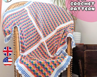 Patrón de manta de crochet de tienda de dulces / Manta de primavera colorida / Condiciones para el Reino Unido y EE. UU. / Descarga en PDF