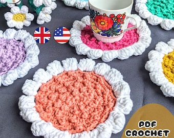 Patrón de crochet Posavasos de margaritas (terminología del Reino Unido y EE. UU.)