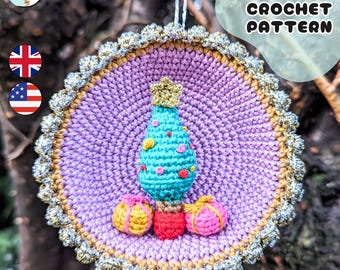 Patrón de adorno para diorama de árbol festivo / Decoración navideña especial de crochet amigurumi / Terminología del Reino Unido y EE. UU. / Descarga en PDF