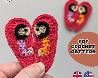 Patrón de crochet / Mitades de corazón / Terminología del Reino Unido y los EE. UU. / Lindo amigurumi Loveheart / Regalo especial / Imán de crochet para el refrigerador / Llavero / PDF