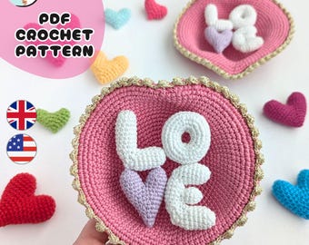 Patrón de crochet para decoración de dioramas de amor / Regalo único de decoración para el hogar con forma de corazón / Terminología del Reino Unido y EE. UU. / PDF de decoración