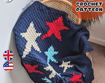 Patrón de crochet Manta Noche Estrellada C2C (terminología del Reino Unido y EE. UU.)