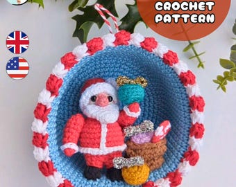 Patrón de adorno de diorama de entrega de Papá Noel divertido / Amigurumi de ganchillo con nostalgia navideña clásica / Condiciones para el Reino Unido y EE. UU. / Descarga en PDF