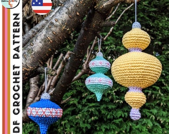 PATTERN (US Terminology) Vintage Christmas Baubles Set Crochet Pattern