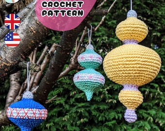 Patrón de crochet para adornos navideños vintage festivos / Decoración navideña amigurumi de crochet de inspiración vintage / Terminología del Reino Unido y EE. UU. / Descarga en PDF