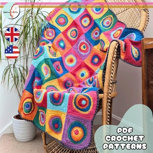 Cosy & Unique Abstract Throw Crochet Pattern | Bright, Bold and Beautiful Crochet Blanket | UK and US Terms | PDF Download