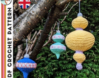 PATTERN (UK Terminology) Vintage Christmas Baubles Set Crochet Pattern