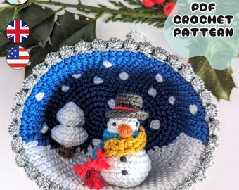 Patrón de crochet / Adorno de muñeco de nieve para diorama / Terminología del Reino Unido y EE. UU. / Amigurumi de crochet / Patrón de adorno navideño de crochet / PDF