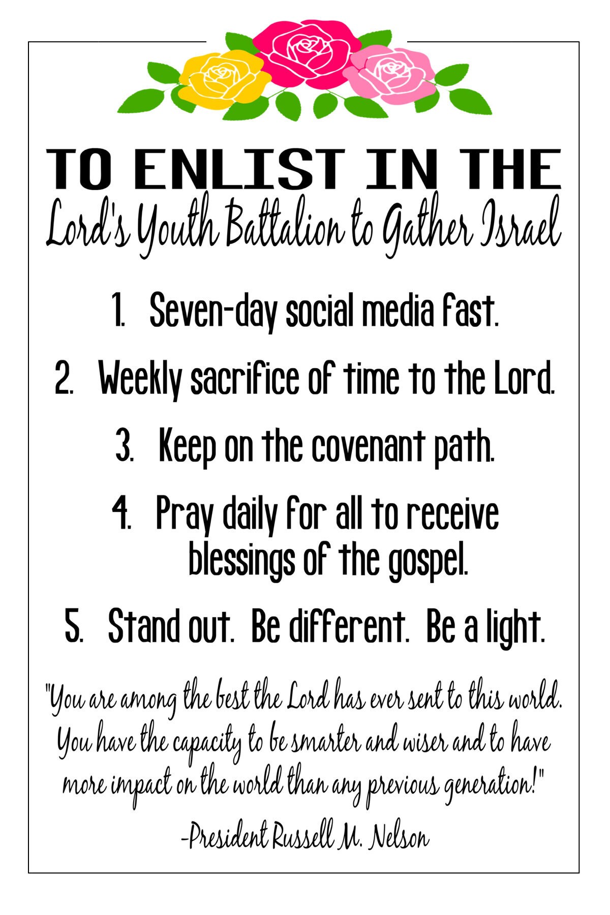 This is an image of Bright President Nelson Challenge Printable It is a photo of Bright President Nelson Challenge Printable