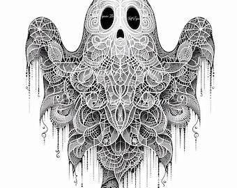Uroczy Ghost Lace Digital Design PNG, Halloween Boo Lace