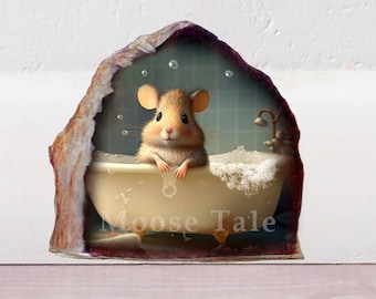 Bathroom decal for door or wall Mouse Spa in hole Gift decal Waterproof sticker Wall decal Baseboard sticker