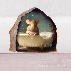 Bathroom decal for door or wall Mouse Spa in hole Gift decal Waterproof sticker Wall decal Baseboard sticker