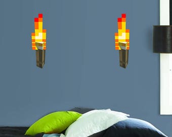 Minecraft Wall Decal Etsy - torch decal sticker set of 2 unofficial mine bedroom decal birthday party mine decal decor for gamer wall decal retro video games