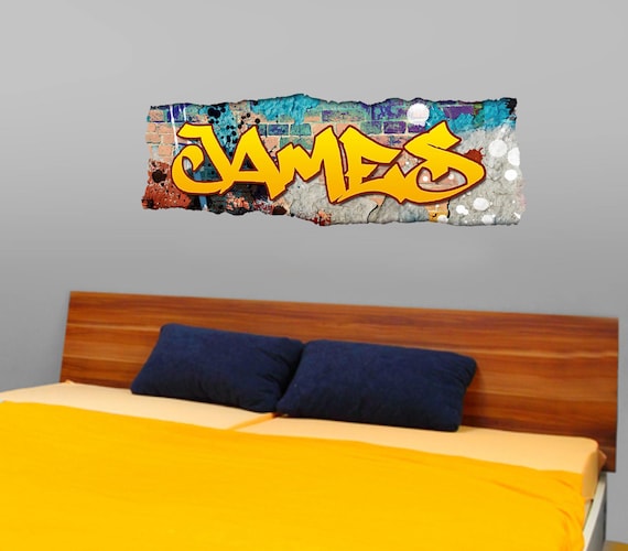 Graffiti Decal Name Wall Decal Personalized Decal Custom Name Wall Decal Bricks Decals Birthday Gift Party Decor Gift For Daughter Son Him