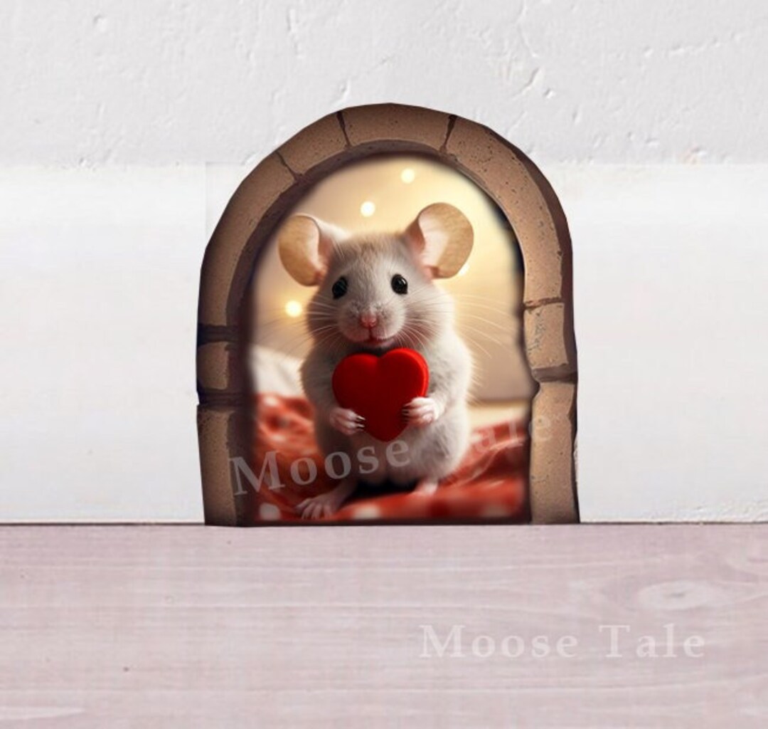 Mouse With Heart in Hole Wall Sticker Wall Decal Fairy Door Sticker ...