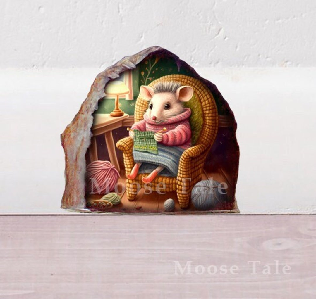 Hedgehog Knitting Granny Sticker Handmade Baseboard Sticker Wall Decal