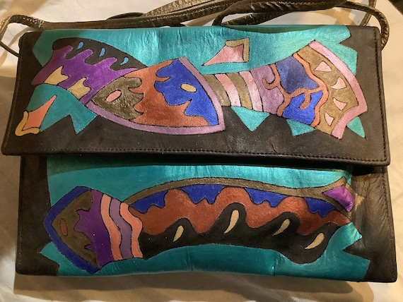 K. Lee Manuel Hand Painted Purse Metallic Leather Vintage NEW 1988 Etsy Canada