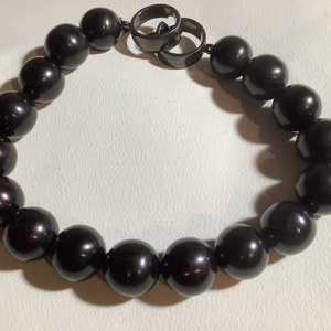 Patricia Von Musulin vintage EBONY necklace with sterling moderne clasp signed, perfectly NEW cond.