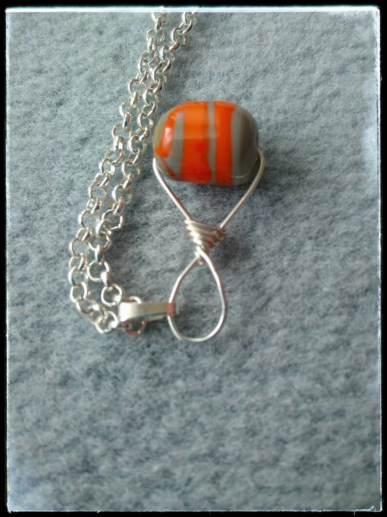 Necklace with earrings wrapped beads glass beads beaded wrap Jewelry colorful beads orange green grey unusual pendant jewelryset