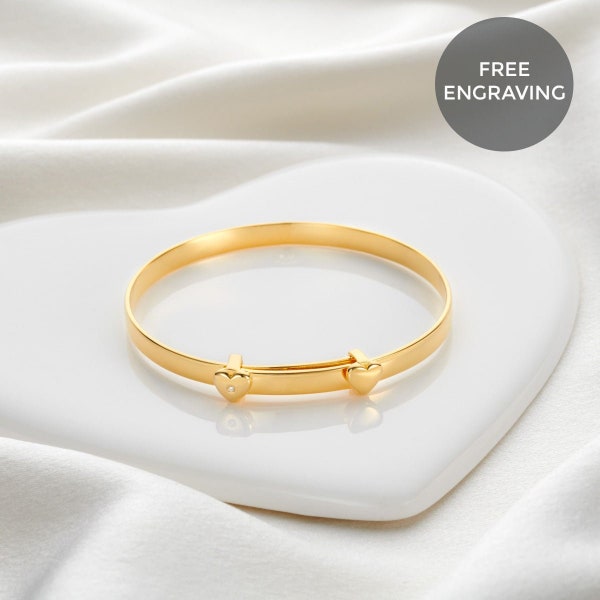Personalised 18ct Gold Vermeil Baby's First Diamond Bangle | Christening | Baptism | 1st Birthday | Engraved Jewellery