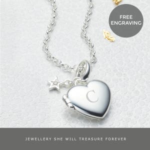 Personalized Sterling Silver Heart Locket: Diamond Star Charm, Girls Jewelry