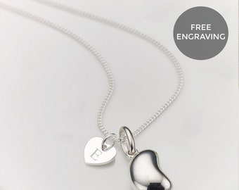 Personalised Girl's Solid Sterling Silver Jelly Bean Heart Necklace | Girl's Jewellery | Teen Jewellery | Engraved Jewellery
